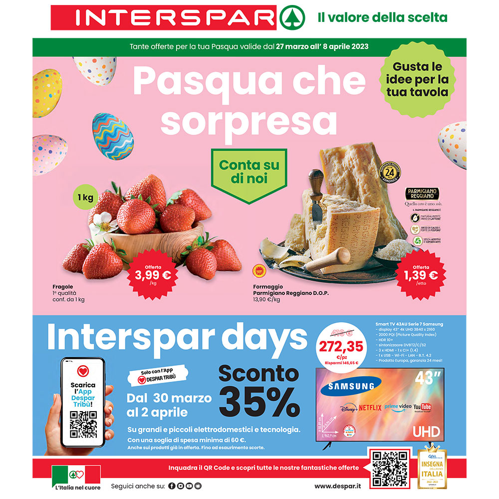 Offerta Interspar - Pasqua che sorpresa - Valida dal 27 marzo all’8 aprile 2023.